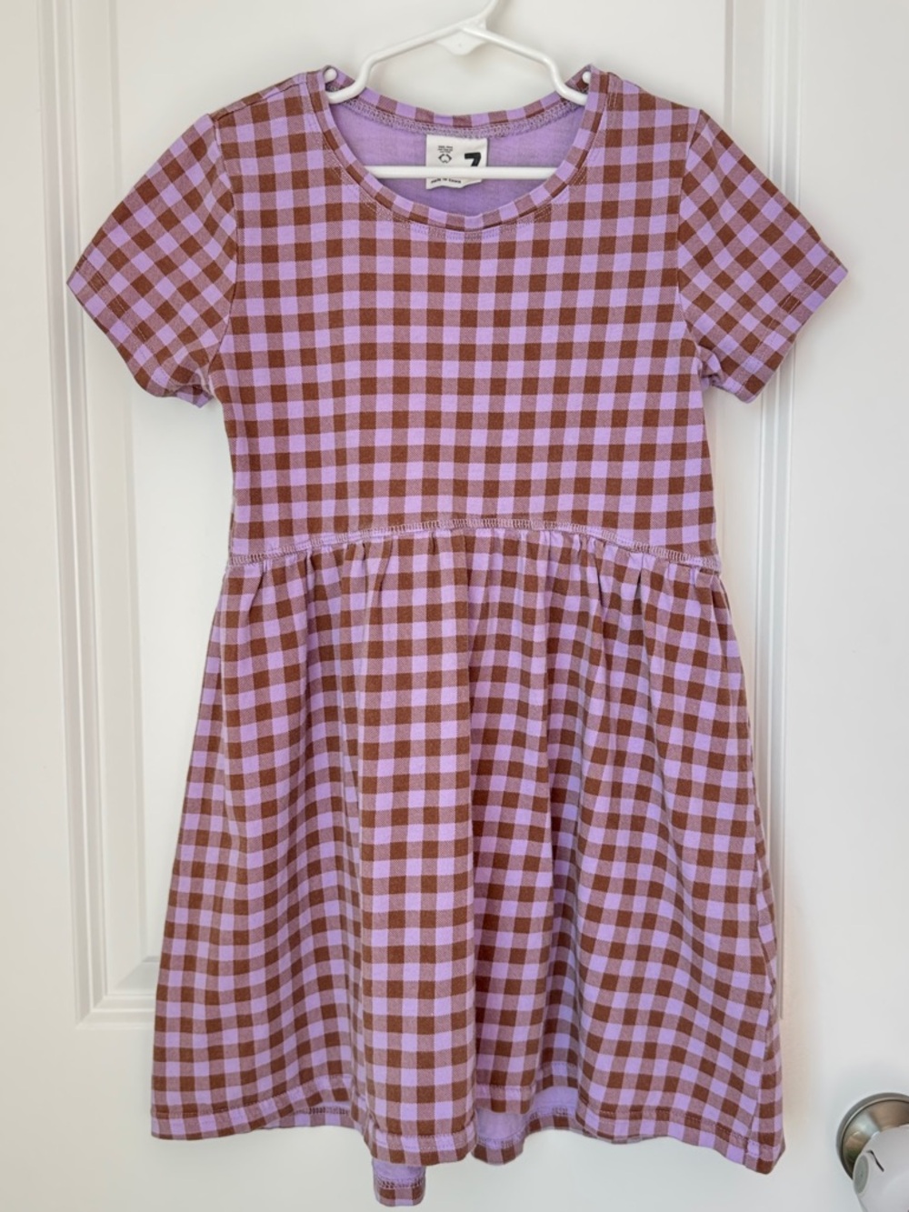 Cotton On Kids Girl Dress 7yo Gingham Purple & Brown